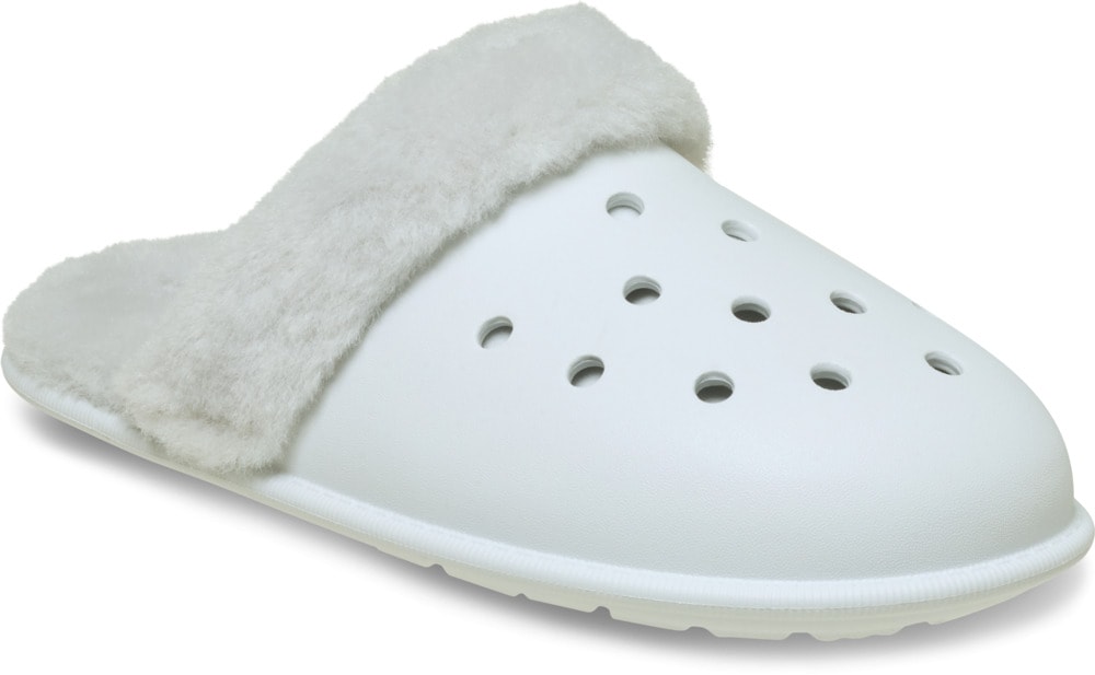 Pantoffel CROCS "Classic Fuzz Scuff", Damen, Gr. 37, sanftes weiß, Croslite™, Casual, Schuhe, mit gepolsterter Innensohle