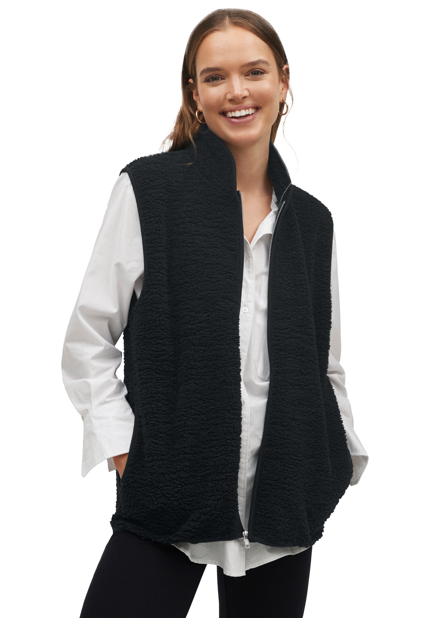 Plus Size Women's Sherpa Vest by ellos in Black (Size 26/28)