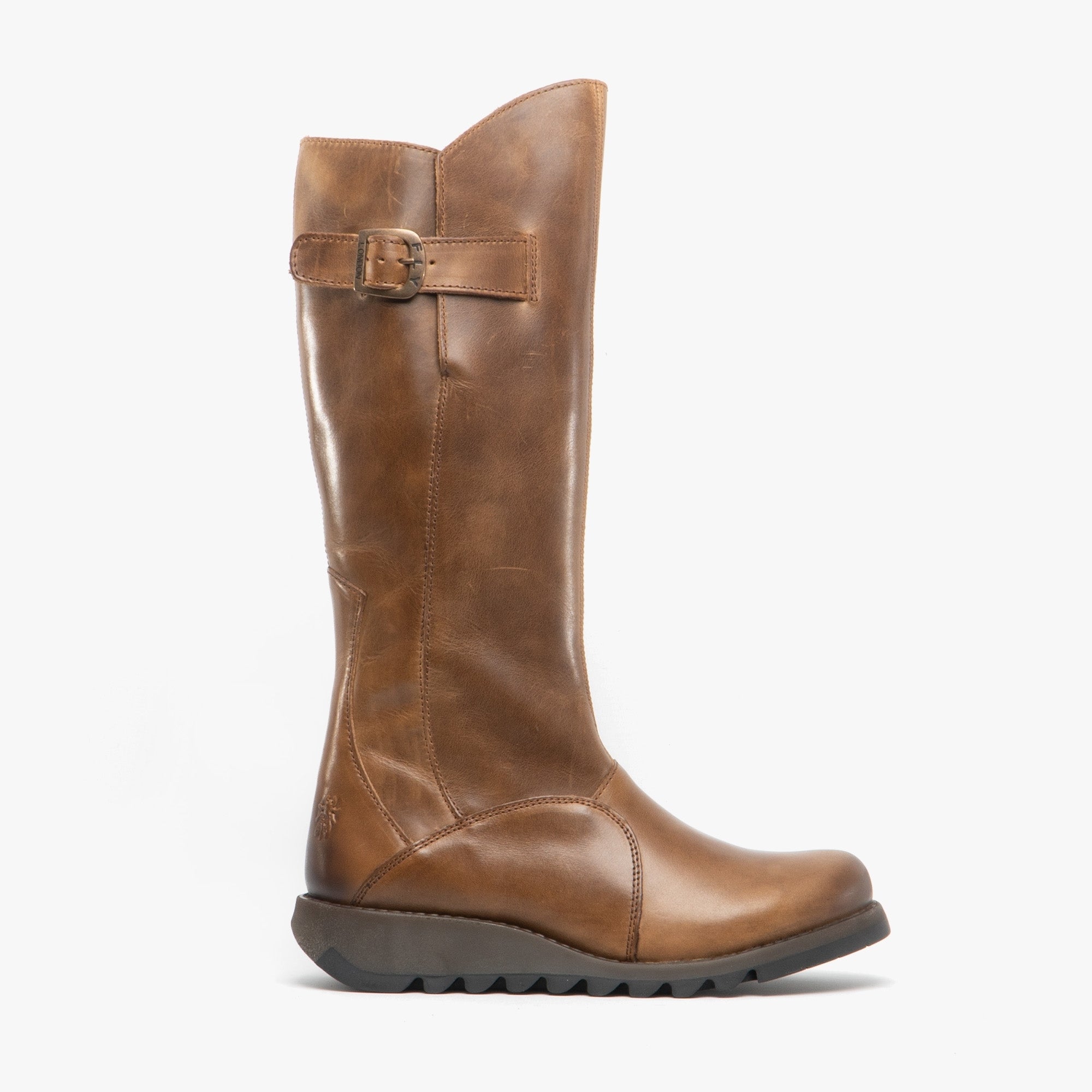Fly London Damen MOL 2 Lederstiefel mit Keilabsatz und Reißverschluss, Kamelbraun