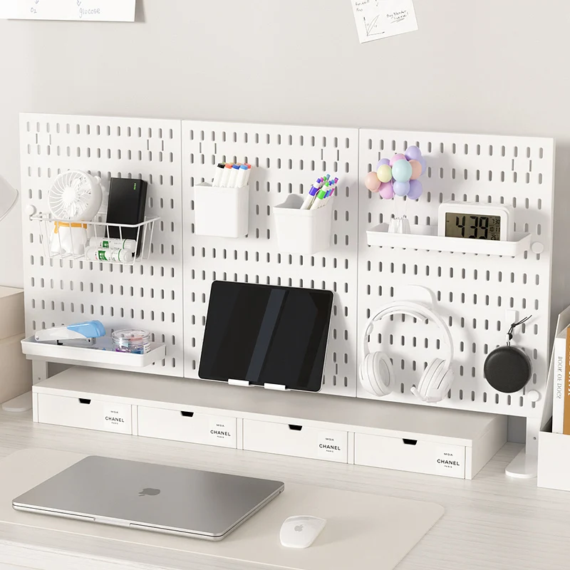 Pegboard Desktop Storage Shelf: Vertical Partition For Office, Home, Desk And Dorm, Tabletop Rack With Drill-Free Accessories