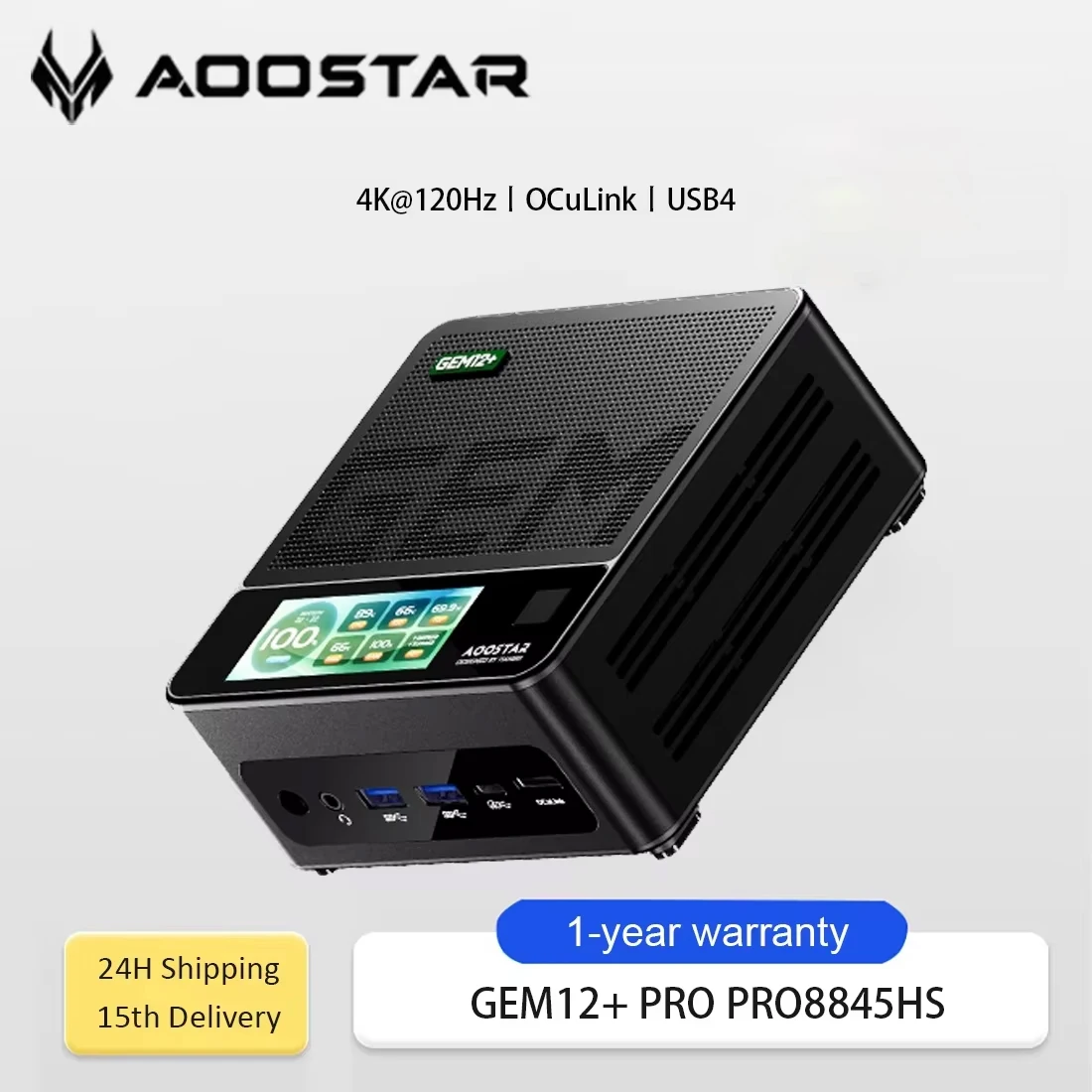 AOOSTAR GEM12 + Mini PC Ryzen 7 PRO 8845HS WiFi6 BT5.2 32GB DDR5 1TB SSD USB4 OCuLink ordinateur de jeu de bureau Mini PC Gamer