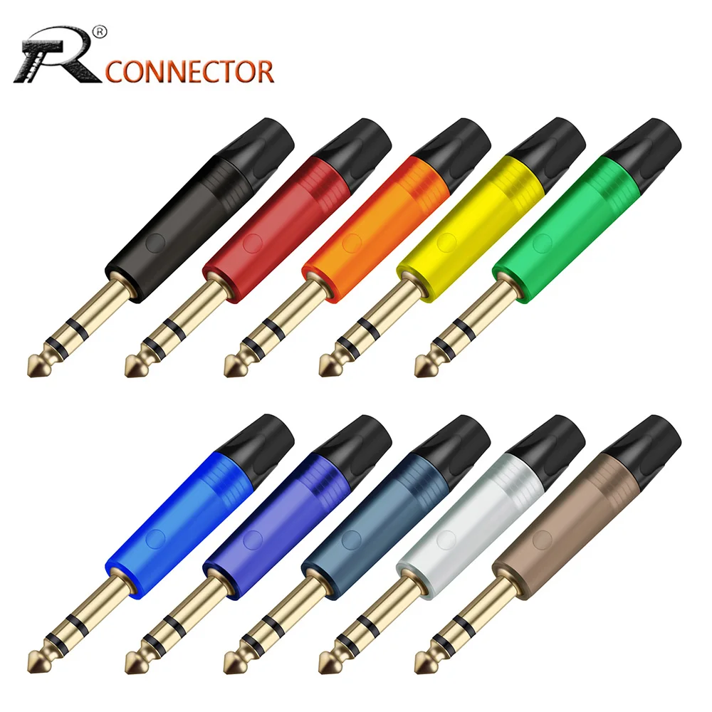 10pcs 6.35/6.5mm TRS Stereo Jack,3Poles Welding Plug Guitar Cable Musical Instrument Audio Microphone Cord Professional Plugs