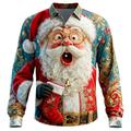 Natale Per uomo Babbo Natale Albero di Natale Volto umano Camicia Camicia con Bottoni Manica Lunga Divertente All'aperto Ferie Primavera Autunno Collo ripiegato Stampa 3D camicie con colletto Rosso 1