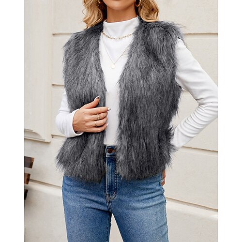 Per donna Gilet Cappotto in Pelliccia Sintetica Confortevole Pellicce e pelli Moda Semplice Vacanza Streetwear Abbigliamento quotidiano Uscire Regolare Scollo a V Vestibilità regolare Senza Maniche