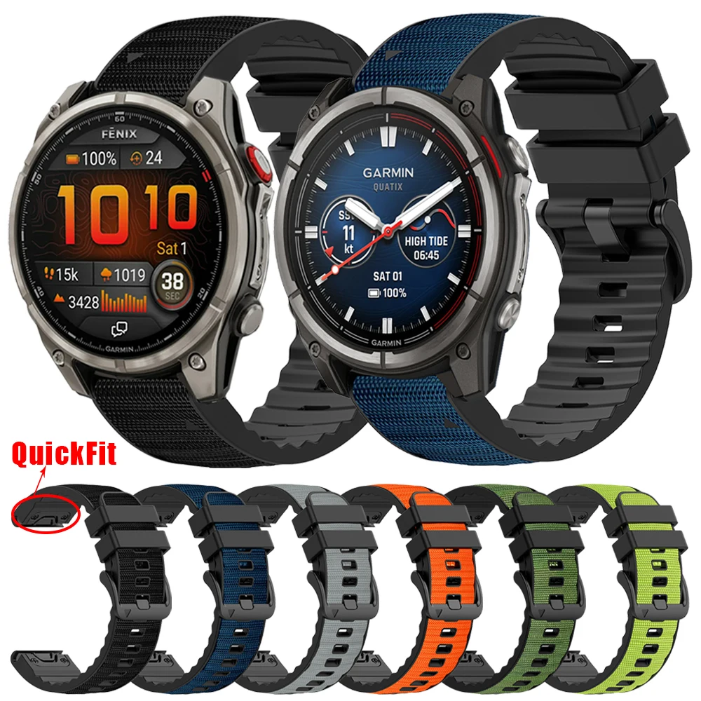 26 mm 22 mm Schnellverschluss-Uhrenarmband für Garmin Quatix 8 Enduro 3/Epix pro Gen2 Instinct 3 Fenix 8 Pro E 7 7X Nylon-Silikonarmband Image