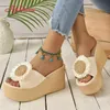 Aphixta beige Sommer 9cm Keil absätze Hausschuhe Frauen böhmischen Sonnenblumen muhler 4cm Plateaus andalen verstopfen Schuh rutschen plus Größe 43