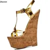 Olomm Frauen Sommer Plattform T-sTRAP Sandalen Keile High Heels Runde Kappe Wunderschöne Gold Party Schuhe Damen UNS Plus Größe 5-15