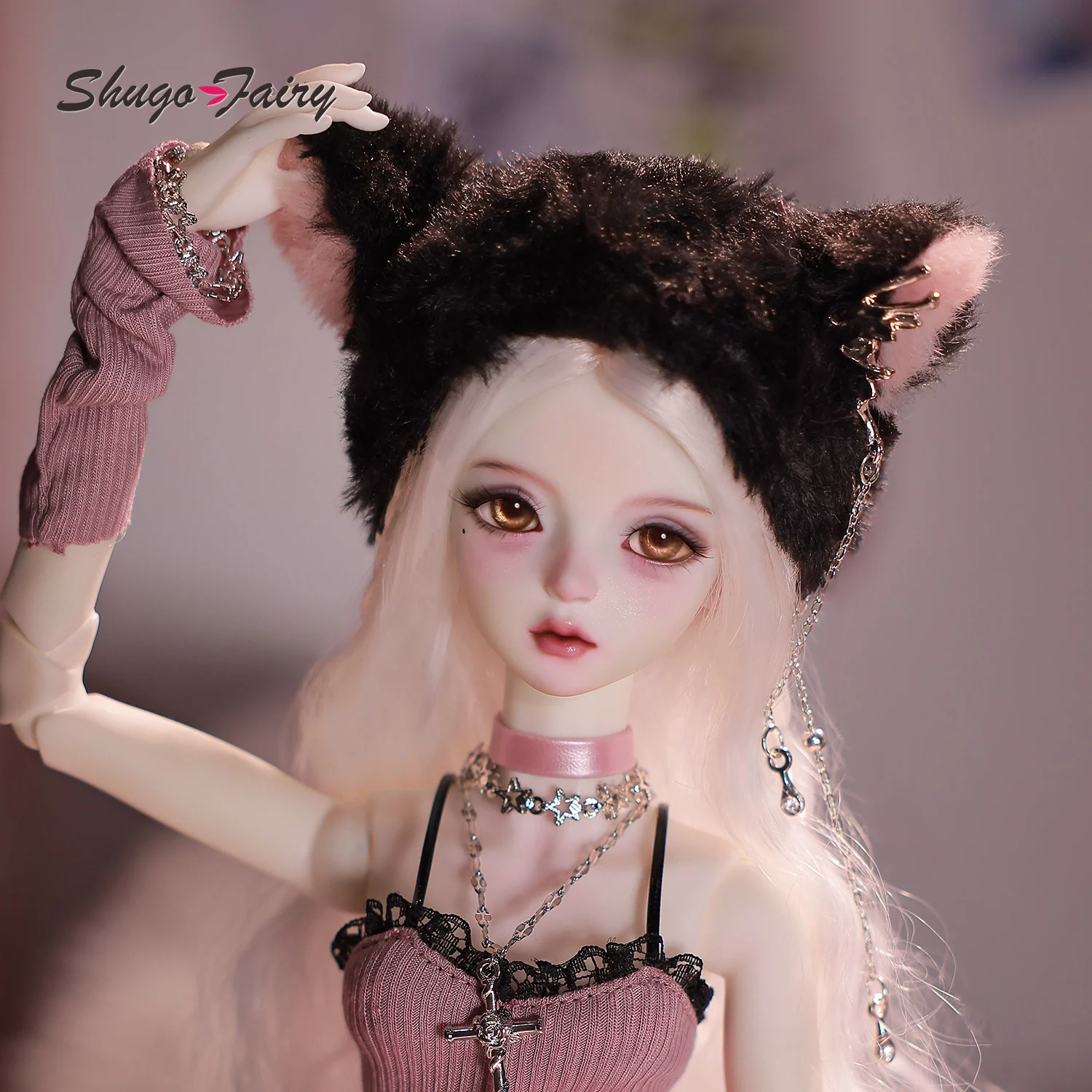 Y2K Cozy Core BJD Puppe Shugafairy 1/4 Celia N Sweet & Edgy Punk Girl mit rosa Strickwaren Komplettset komplett mit Mode und Perücke