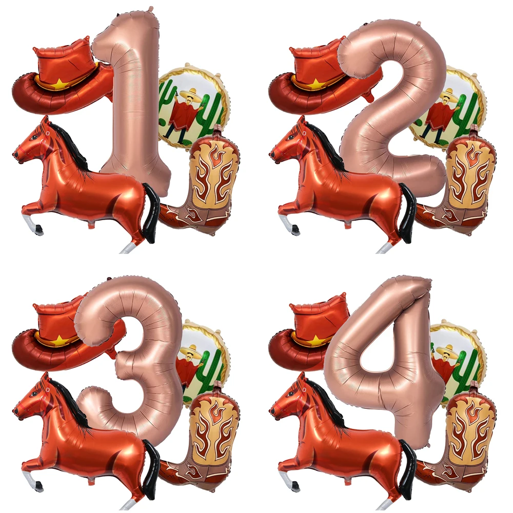 5 stücke Pferd Ballon Set 32 zoll Pferd Geformte Ballons 32 zoll Anzahl Ballon Stern Ballon Racing Pferd thema Geburtstag Party Decor Image