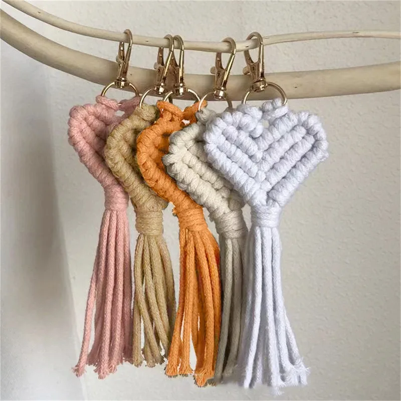 Praktische herzförmige Anhänger-Schlüsselanhänger für handgefertigte Makramee-Schlüsselanhänger, Ringe, niedlicher Auto-Schlüsselanhänger, Hochzeitsaccessoires, Geschenk Image