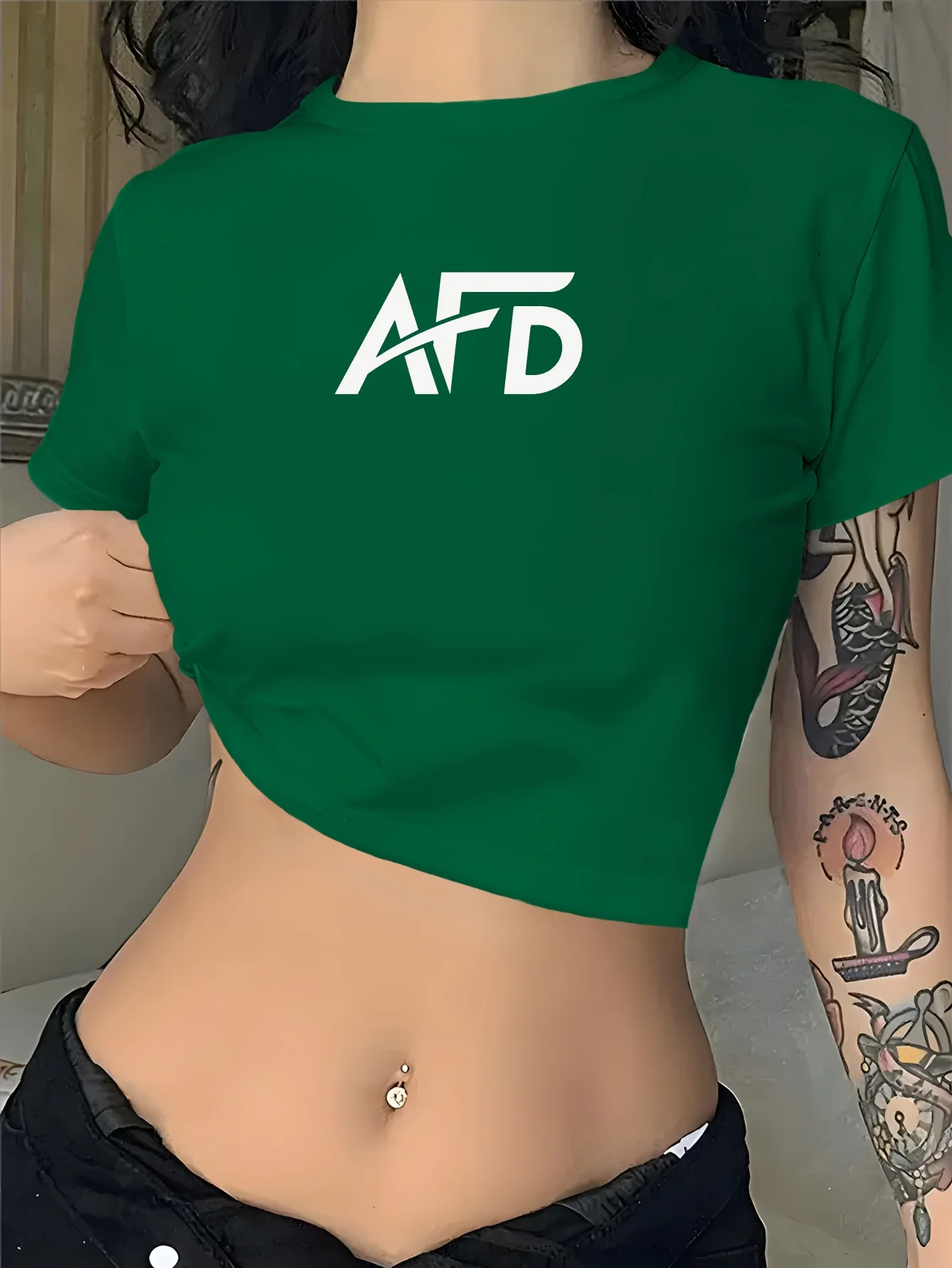 A F D mit gewölbter Linie Damenmode Kurzarm T-Shirt Rundhals Muster bedruckt Casual Top Damenbekleidung