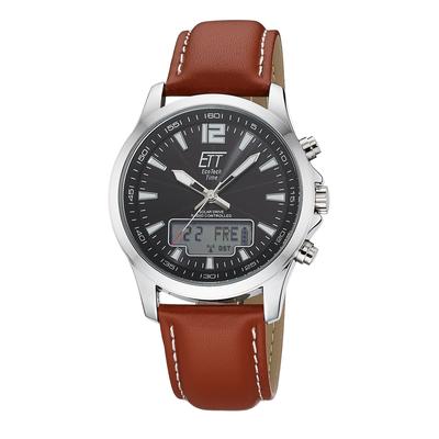 Funkchronograph ETT "Professional World Timer", braun, schwarz, Armbanduhren, Herren, Armbanduhr, Solar, Herrenuhr, Edelstahlarmband, analog, digital, Tag Image