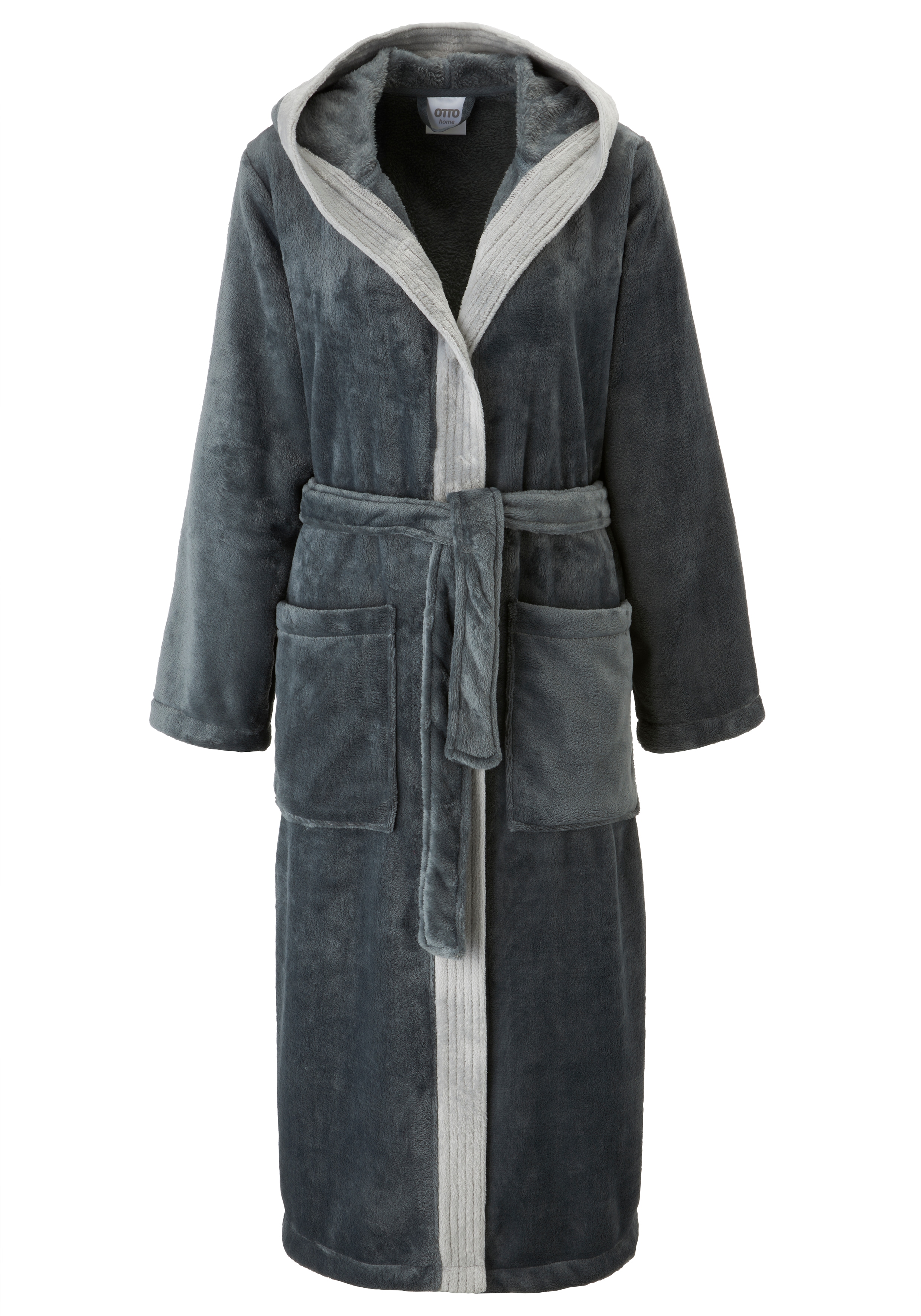 Unisex-Bademantel OTTO HOME "Miia, ideal für Sauna, Spa & im Urlaub" Gr. L, anthrazit, L:120cm, Microfaser, Hausmäntel, weich und kuschelig, plüsch, für Damen und Herren, S-XL Image