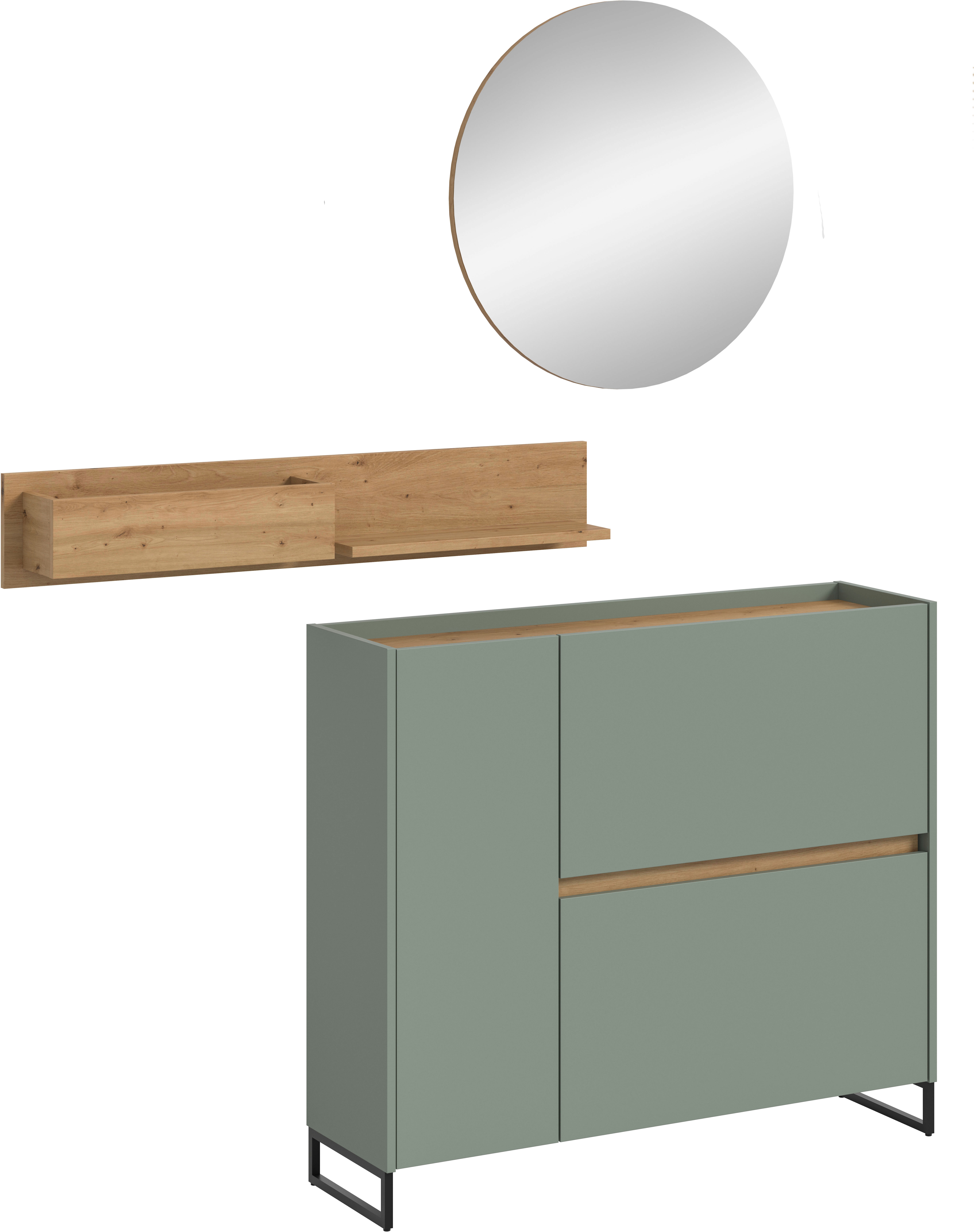 Garderoben-Set HOME AFFAIRE "EVRID, 3-teilig, Breite 140 cm, individuell stellbar & erweiterbar", salbei nb, artisan oak nb, B:140cm H:197cm T:32cm, Spanplatte, Kastenmöbel-Sets, Garderobenkombination, Garderobe, Wandgarderobe, Flur, Diele