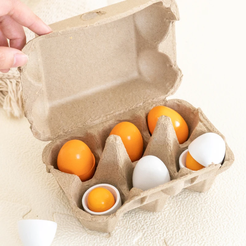 6 pièces oeufs en bois jouet oeuf cuisine jouets enfants jouer nourriture cuisine semblant jouer ensemble de nourriture pour bébé développement précoce et apprentissage