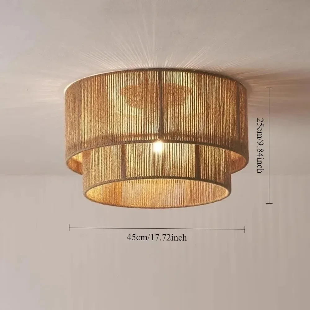 45/50CM Vintage Japanische Hanf Seil Runde Decke Lichter Moderne E27 Led Anhänger Lichter Retro Restaurant Leuchten led Lampe
