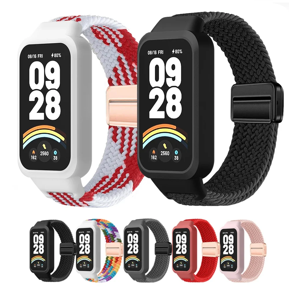 PC Case+Strap for mi band 9 8 active accessories sports Nyon bracelet correa+Protective Bumper shell Cover for Redmi band 3 2 Image