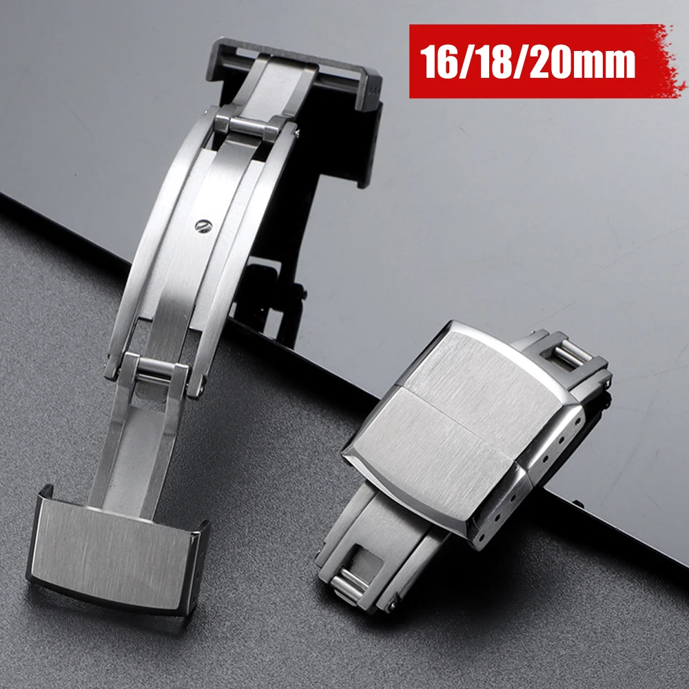 304 Edelstahl Double Click Faltschließe verstellbar für CTS für Gummiarmband Verschluss Butterfly-Schnalle 16 mm 18 mm 20 mm Image