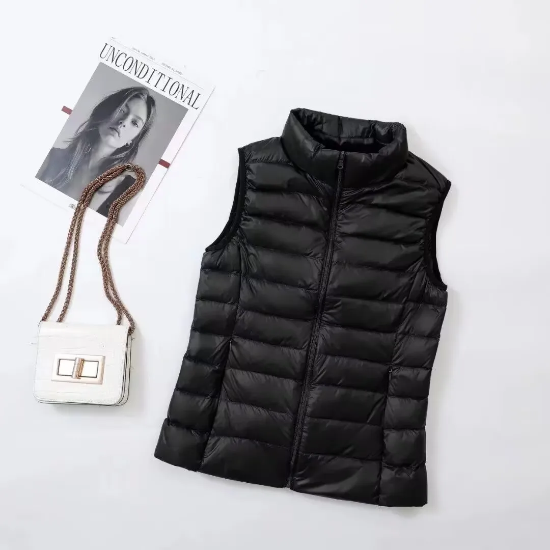 2025 Neue Damen-Weste aus 90 % weißer Entendaunen, ultraleichte Entendaunenweste für Damen, Herbst und Winter, ärmellose Jacke mit Stehkragen Image