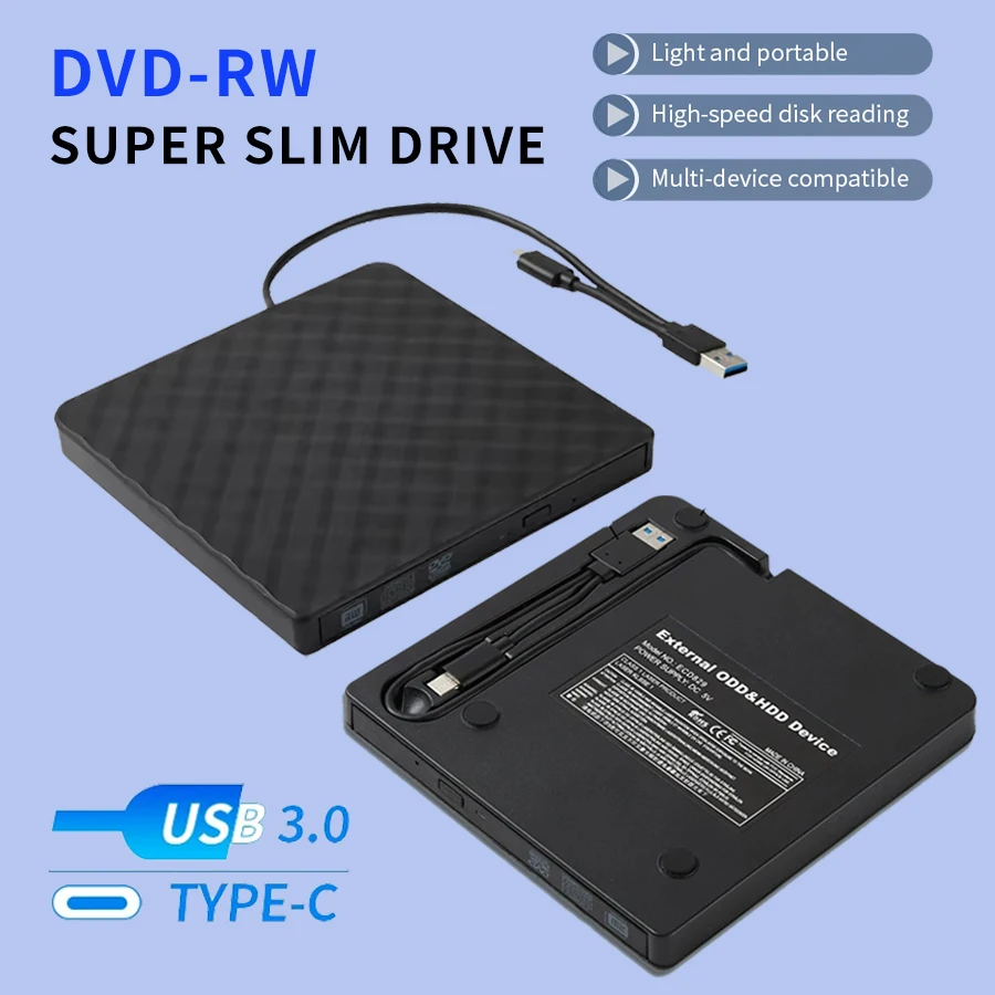 Externe CD-Player, optische DVD-Laufwerke, USB 3.0 Typ C, 2-in-1, schlankes, schützbares CD-RW-Laufwerk, DVD-ROM-Brenner für PC, Laptop, Desktop Image