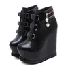 Marke Keile Schuhe Frauen Stiefeletten Zapatillas Mujer Dicken Boden Perle Sexy Hohe Hang Winter Schuh Damen Plattform High Heels