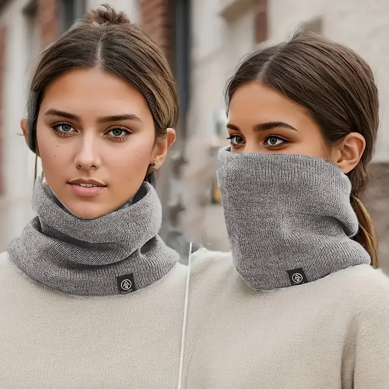 Weicher gestrickter Fleece-Schal für Winter-Outdoor-Sportarten, Unisex-Halswärmer mit Halswirbelstütze für Radfahren, Weihnachten, Schule, Geschenk ﻿ Image