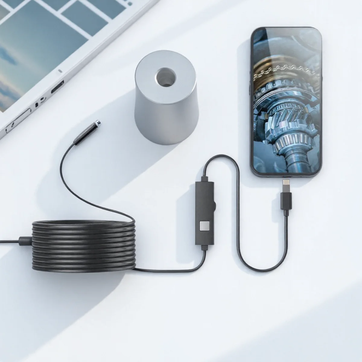 1920P HD Endoskopkamera 164 Fuß halbstarre Schlange 8 einstellbare LED-Leuchten IP67 wasserdichtes Endoskop für iOS Android Image