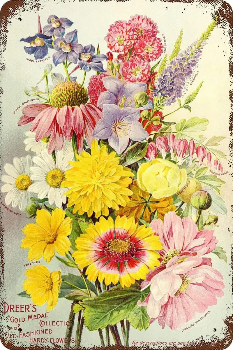 Vintage verschiedene Blumen Schild Wanddekoration Raumdekoration Retro Vintage Metallschild Kunst Blechschilder Garten Bauernhof Home Club Image