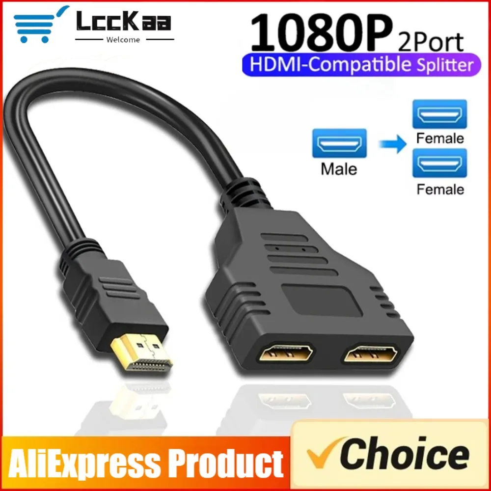 1 in 2 Out HDMI-kompatibel Splitter Kabel 1080P Stecker Auf Buchse Dual Port HDMI-Kompatibel HDTV Adapter für Laptop TV Box Monitor Image