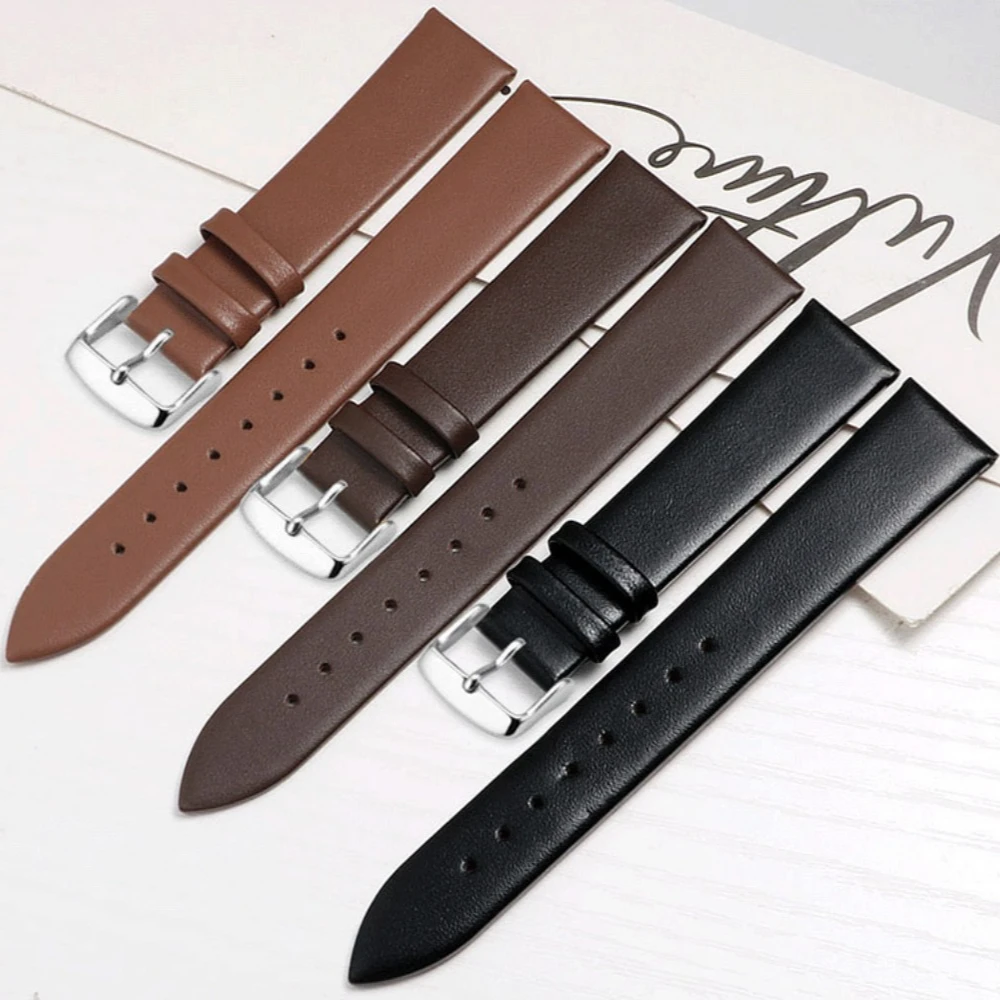 Kalbsleder-Uhrenarmband, 12 mm, 14 mm, 16 mm, 18 mm, 20 mm, 22 mm, Leder-Uhrenarmband mit silberner Dornschließe Image