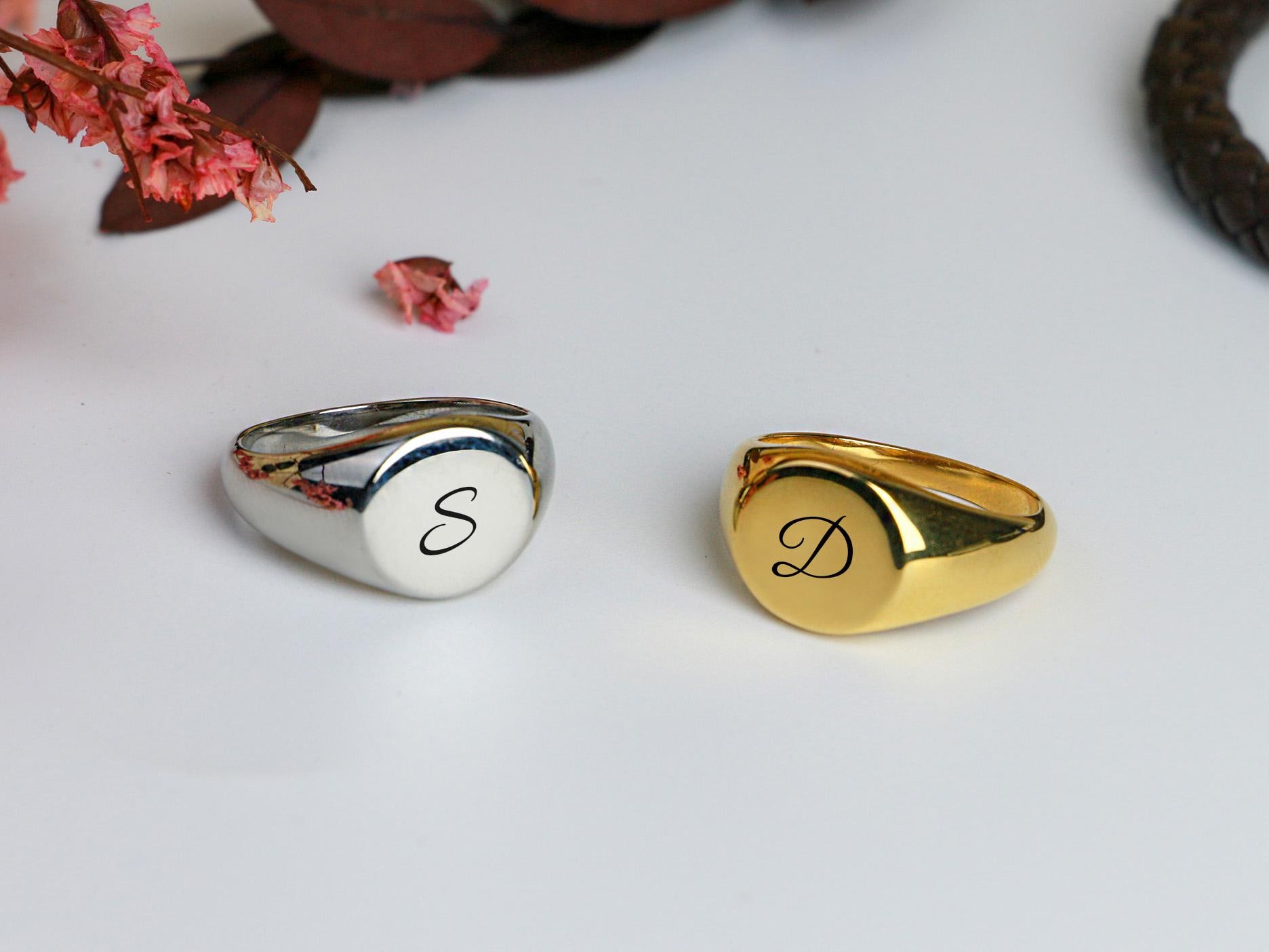 Anello con sigillo inciso in oro massiccio 18k / Anello con sigillo circolare / Anello mignolo in oro / Anello con sigillo in oro giallo, rosa, bianco
