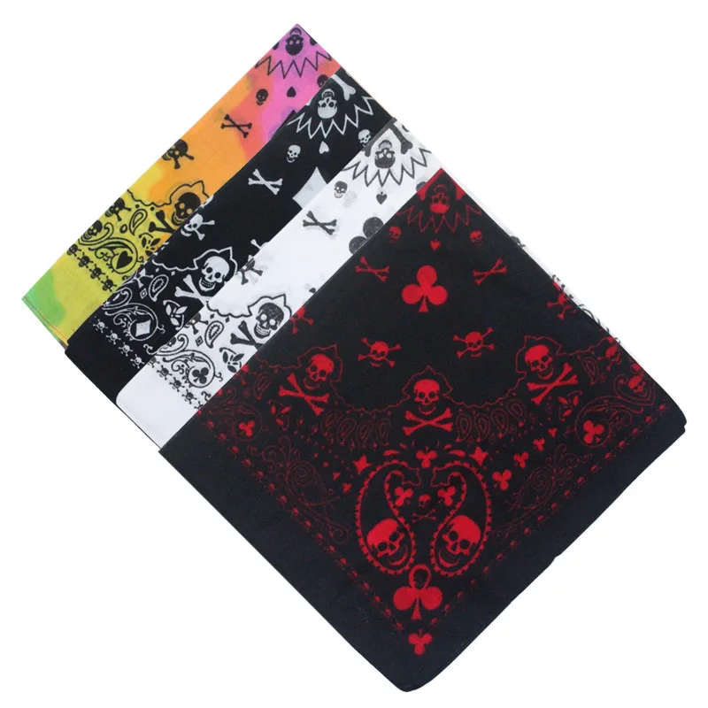 55 cm Weiß Schwarz Rot Schädel Poker Geometrische Bandana Unisex Harajuku Hip Hop Quadrat Stirnband Motorrad Sport Haar Wrap Armband