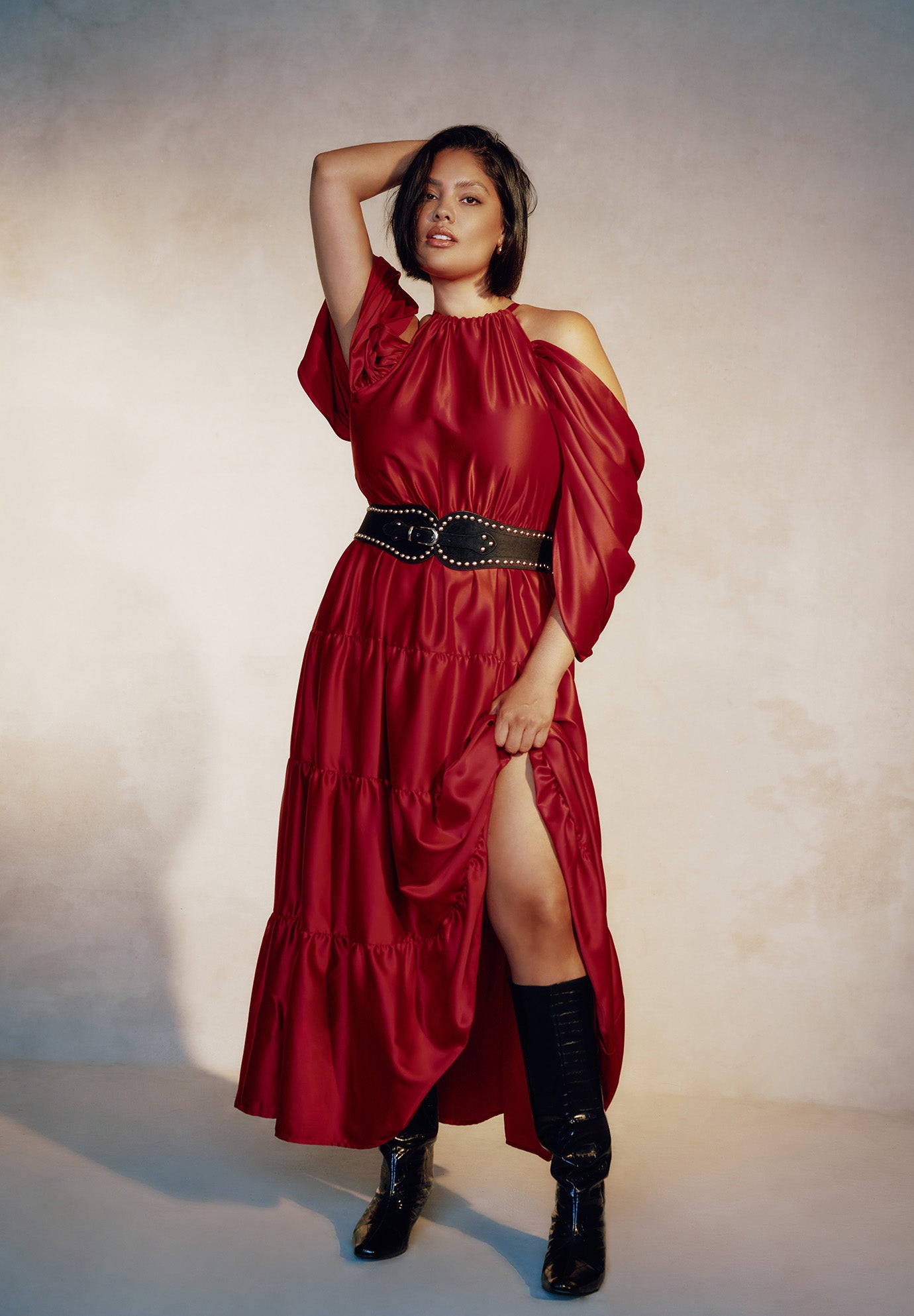 Plus Size Women's Off-The-Shoulder Halter Maxi Dress by June & Vie in Bold Red (Size 10/12)