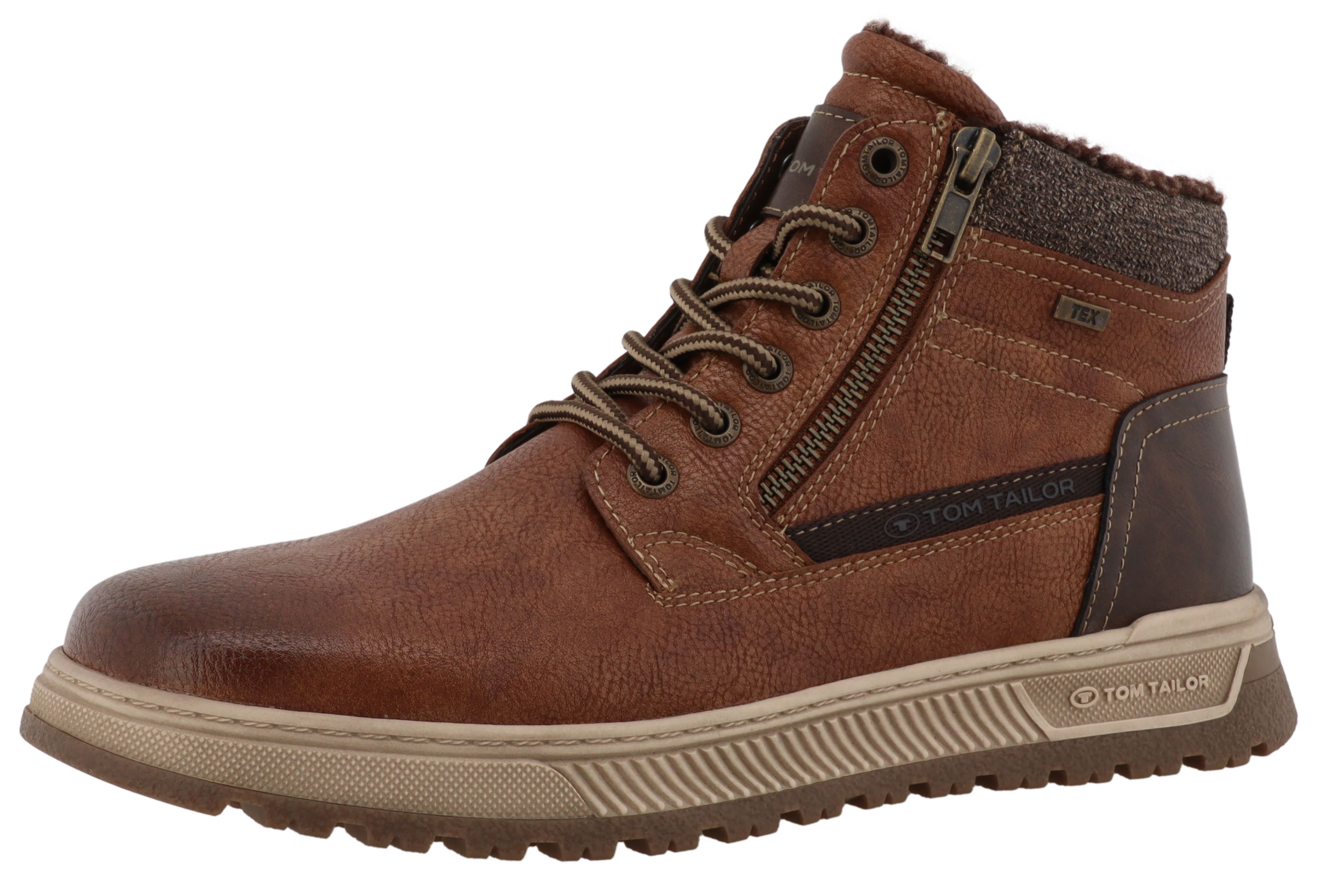 Winterboots TOM TAILOR, Herren, Gr. 43, braun, Lederimitat, used, Schuhe Winterboots, Schnürboots, Winterboots mit Reißverschluss