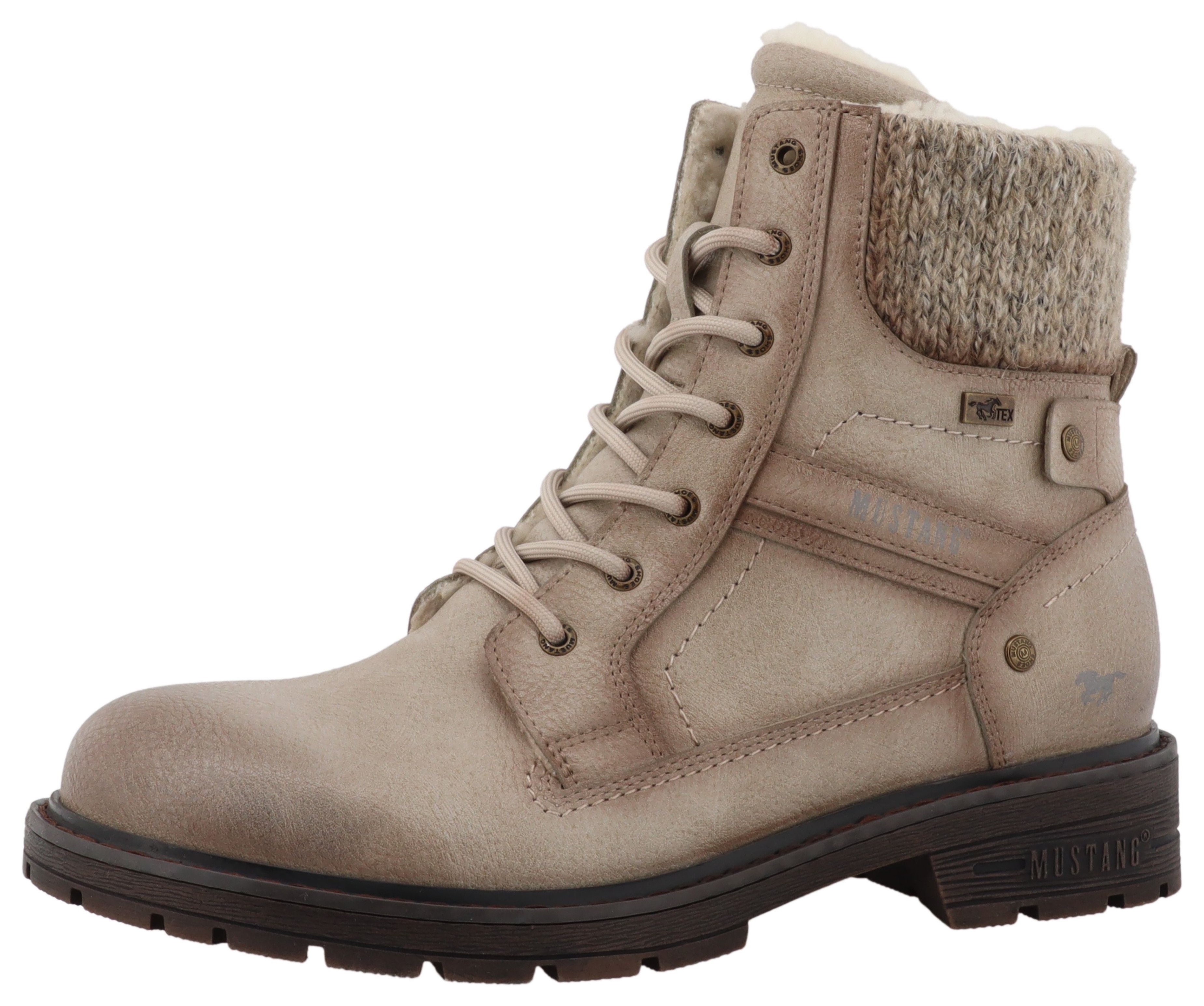 Winterstiefelette MUSTANG SHOES "Bienke", Damen, Gr. 41, beige, Lederimitat, Textil, used, Schuhe Winterstiefelette, Winterboots mit TEX-Membrane