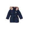 Steppjacke S.OLIVER JUNIOR, Mädchen, Gr. 116, blau (navy), Web, Obermaterial: 100% Polyester. Futter: 100% Polyester, unifarben, casual, regular fit ca. Mitte Oberschenkel, Rundhals, Langarm, Jacken, mit Glitzergürtel und abnehmbarer Kapuze