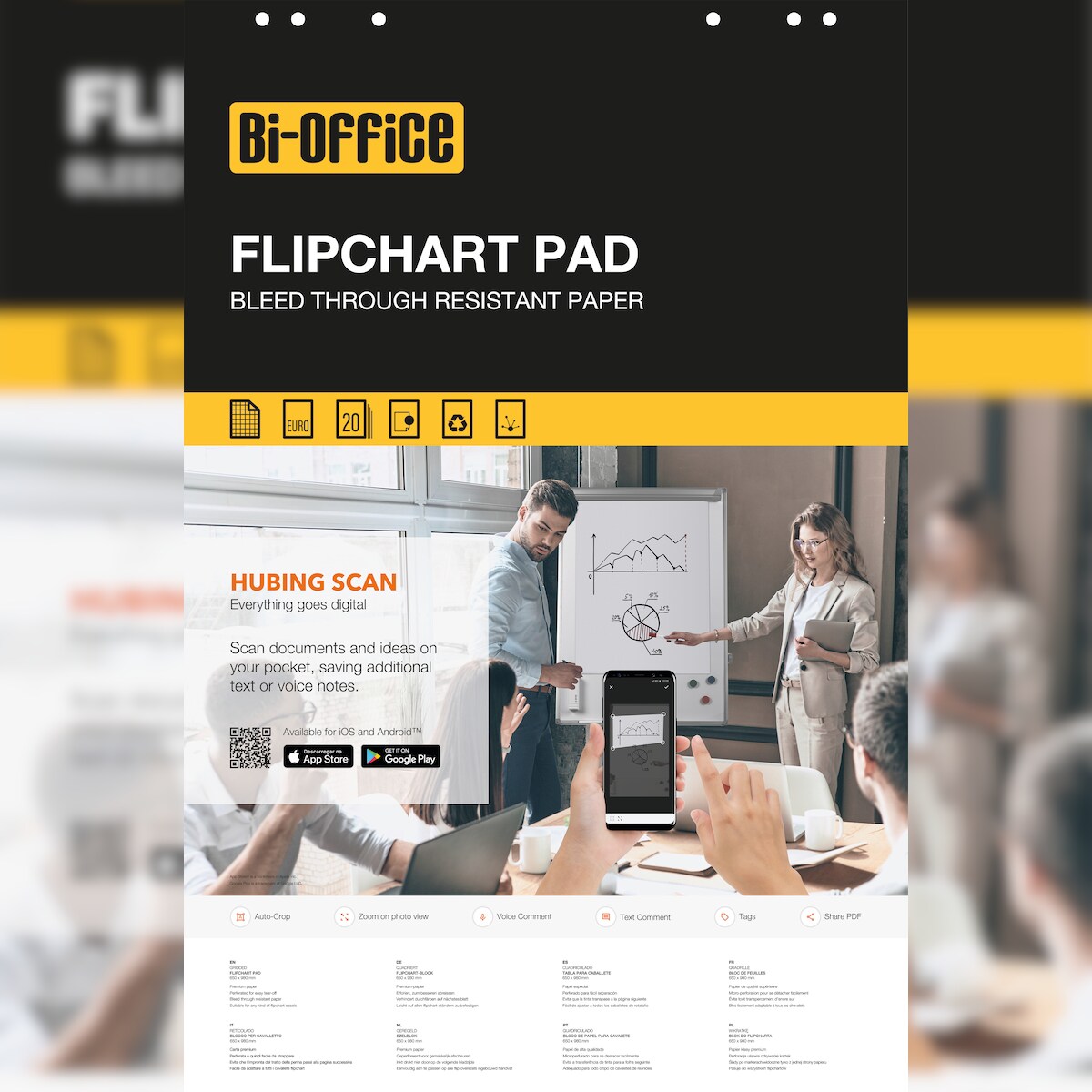 Bi-Office Flipchartblock, 20 Blätter - 70 gsm kariertes Papier, 65x98cm, (5er-Pack) Image