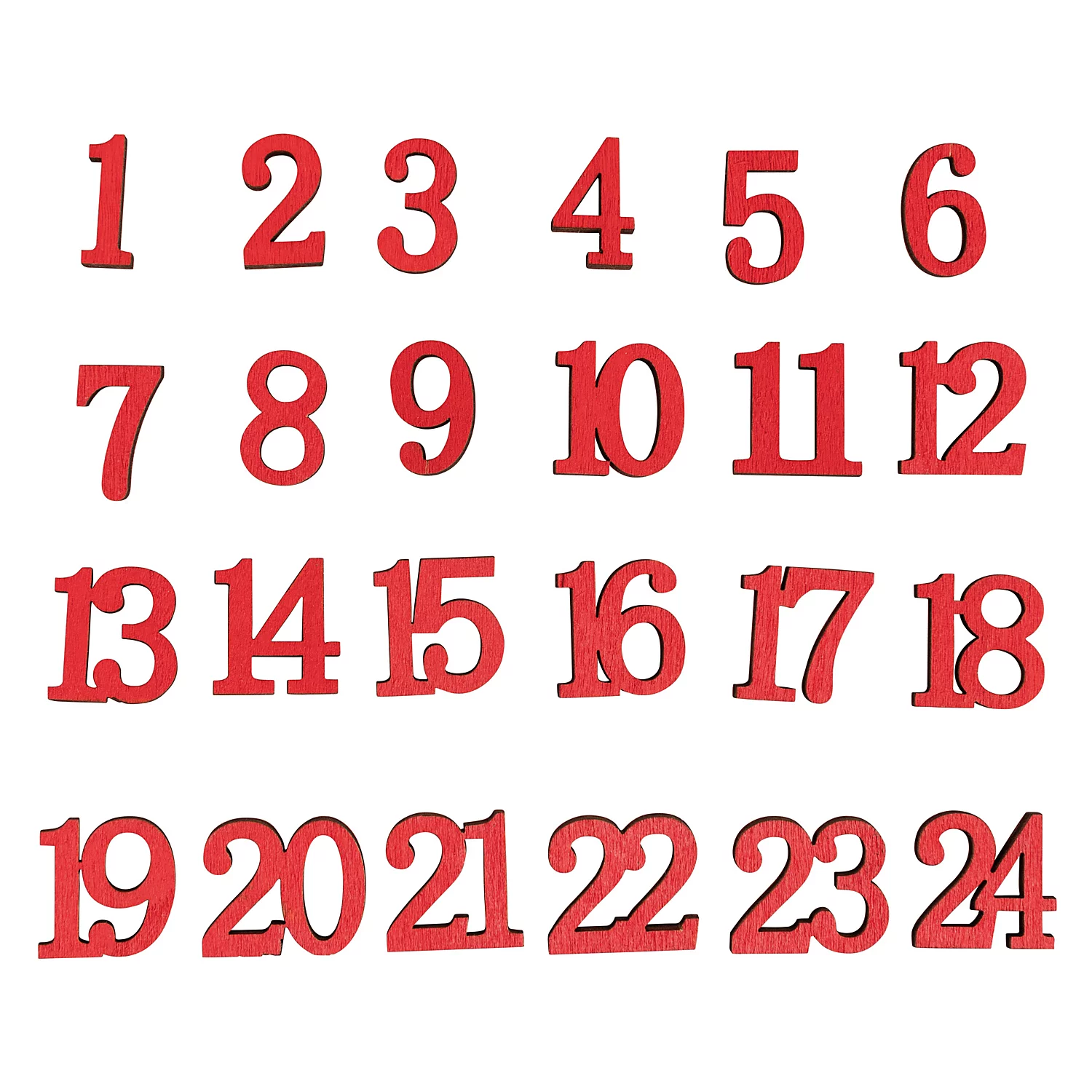 Adventskalenderzahlen aus Holz, rot
