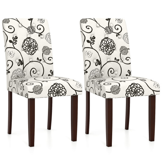 Costway Button Tufted Fabric Upholstered Wooden Dining Chair Set of 2 with High Curved Back-Beige