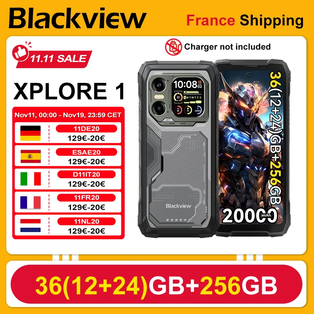 Blackview XPLORE 1 [Sans chargeur UE] Smartphone robuste 5G 20000mAh 45W 36(12+24)Go + 256Go 6,78'' 2.4K Android 15