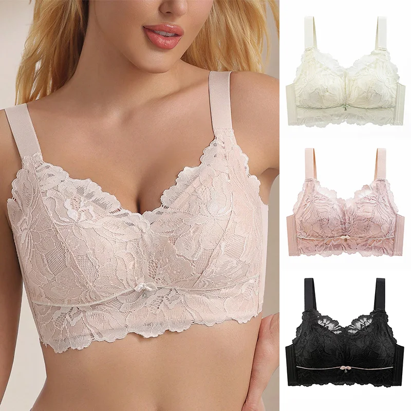 Soutien-gorge Sexy en dentelle pour femmes, bonnet complet, grande poitrine, avec accessoires froncés, pour éviter l
