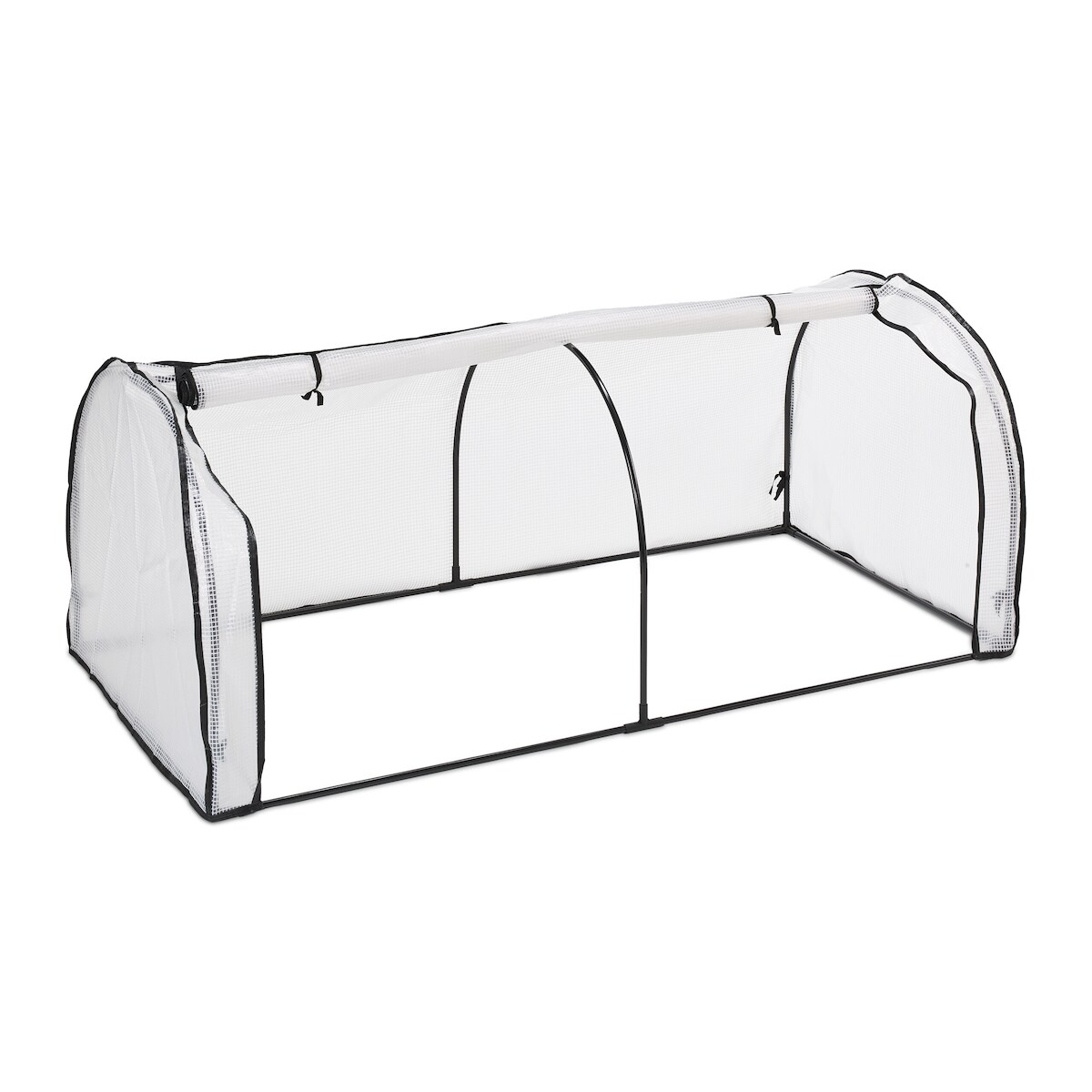 Relaxdays Frühbeet, HxBxT: 80 x 100 x 200 cm, PE-Folie, Eisen, Tür mit Reißverschluss, Hochbeet Abdeckung, weiß/schwarz Image