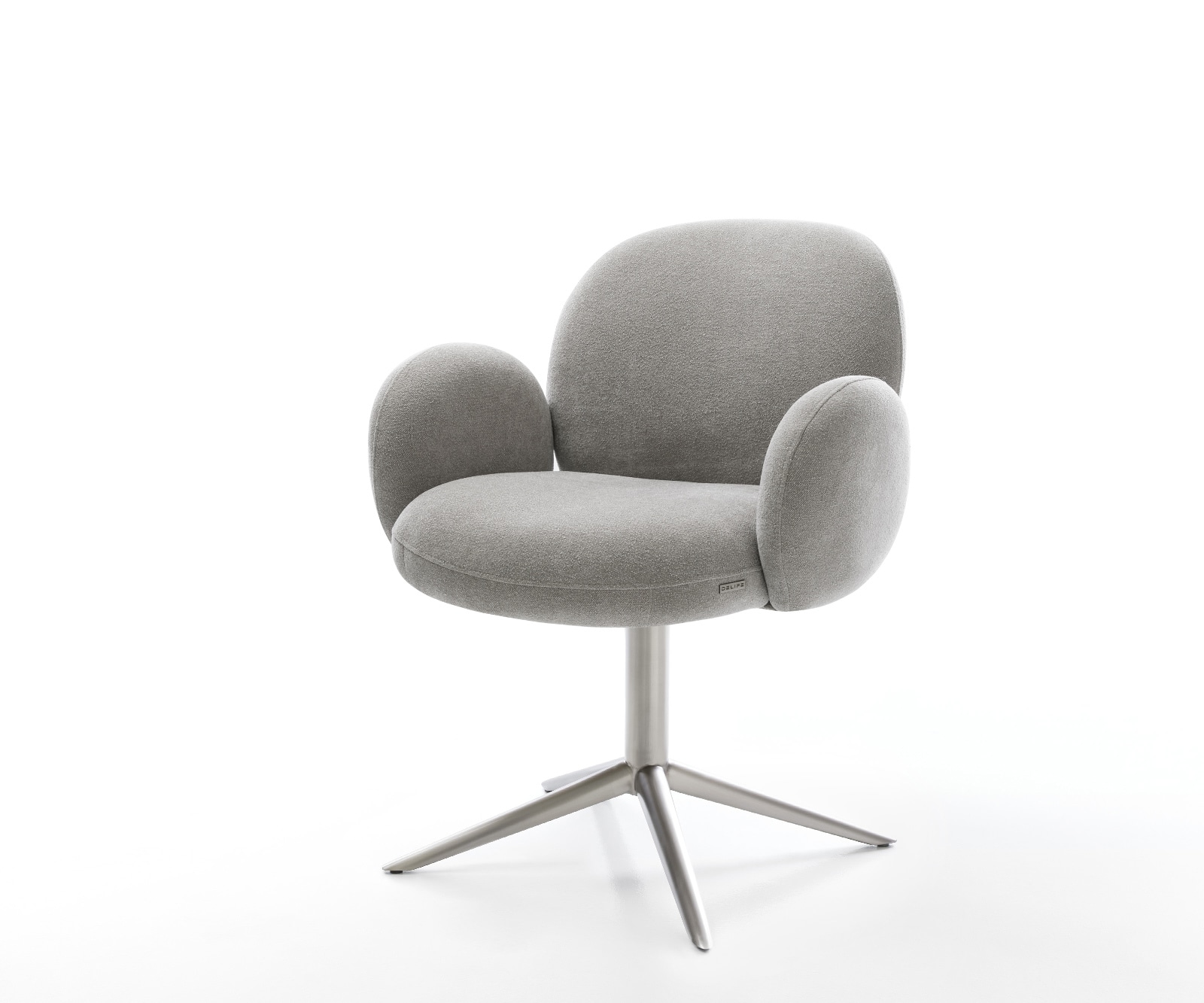 DELIFE Drehstuhl Nube-Flex mit Armlehnen Strukturstoff Soft Grau Fußkreuz Edelstahl 360° drehbar Wippfunktion Taschenfederkern, Esszimmerstühle Image