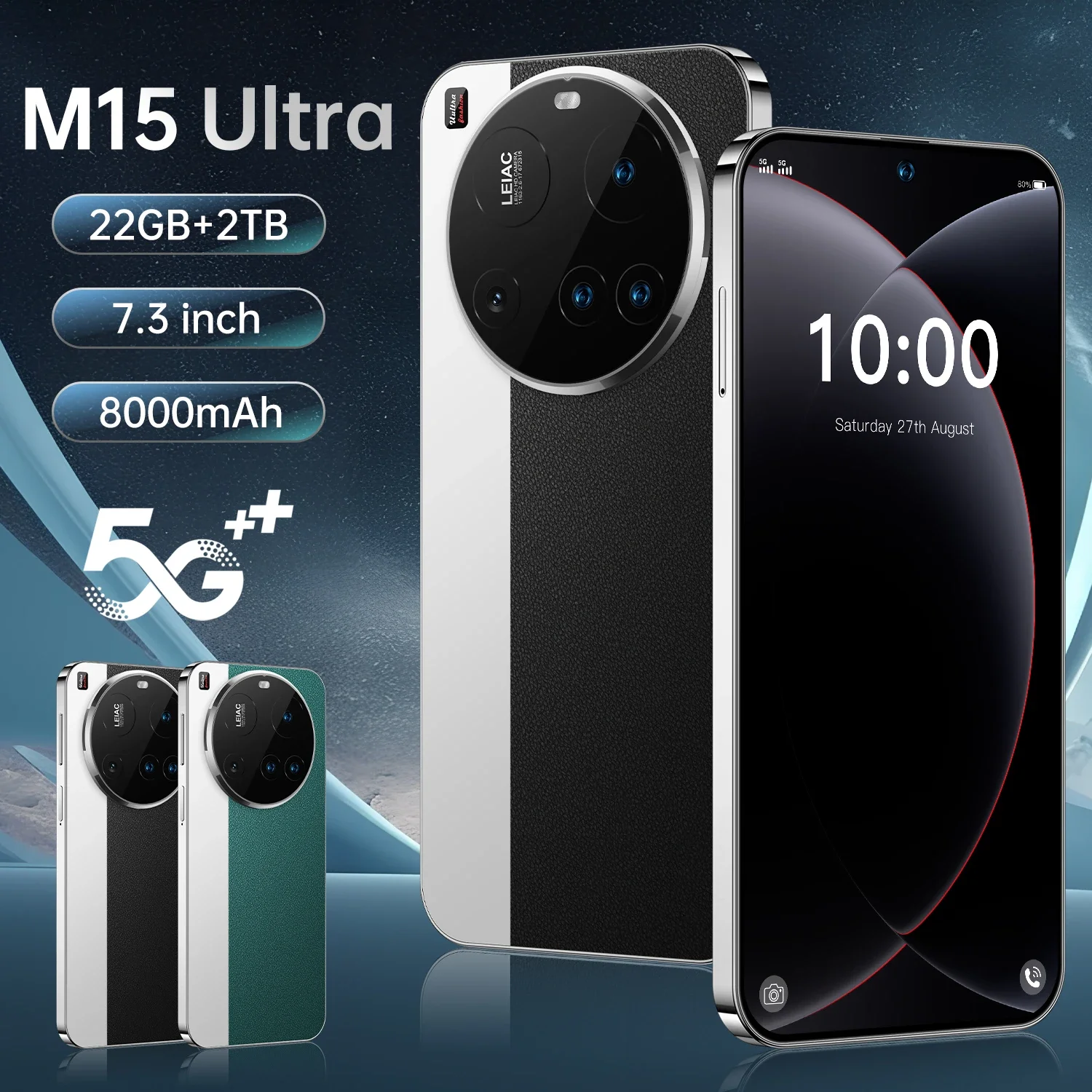 M15 Ultra Smartphone 7.3inch 22GB+2TB Snapdragon 8gen3 CellPhone 50+108MP Dual SIM 5G Mobile Phones 8000mAh Android14 Unlocked