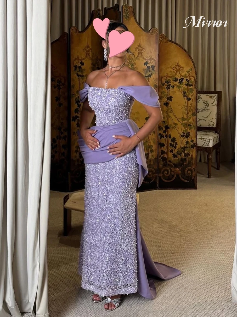 Spiegelkleid, elegant, Vintage, süß, lila, Meerjungfrau, Spitze, Perlen, U-Boot-Ausschnitt, individuell anpassbar, für formelle Anlässe, Abschlussballkleid, Abendparty-Kleider