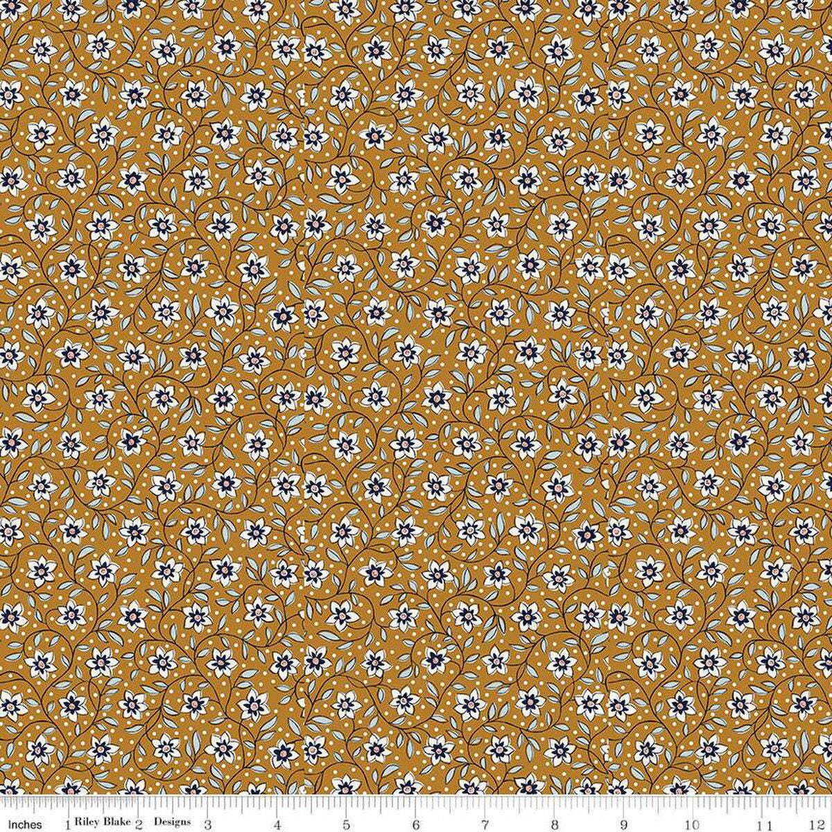 Tessuto di cotone trapuntato Liberty Denim Florals Lily Trail C 01667406C