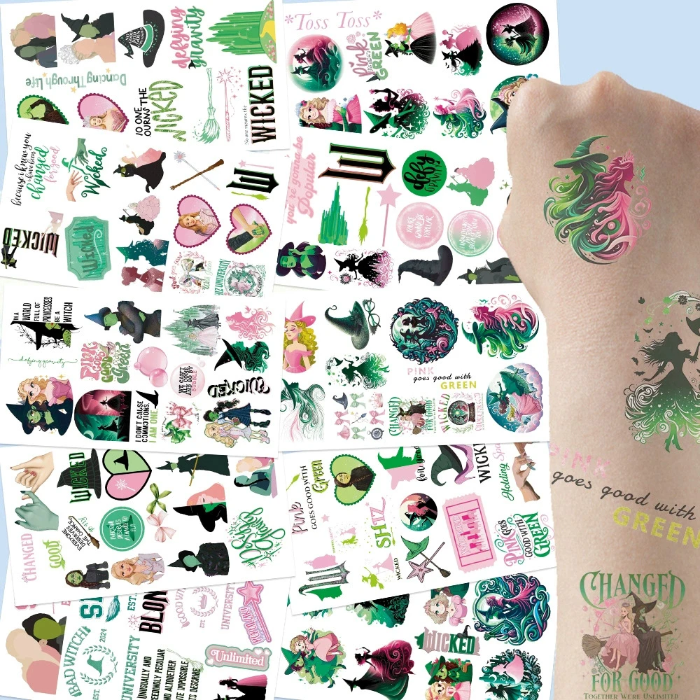 10 Blatt/Set Film Wicked Temporäre Tattoo Aufkleber Halloween Dekoration Wasserdicht Arm Gesicht Körper Kunst Gefälschte Tattoo Image