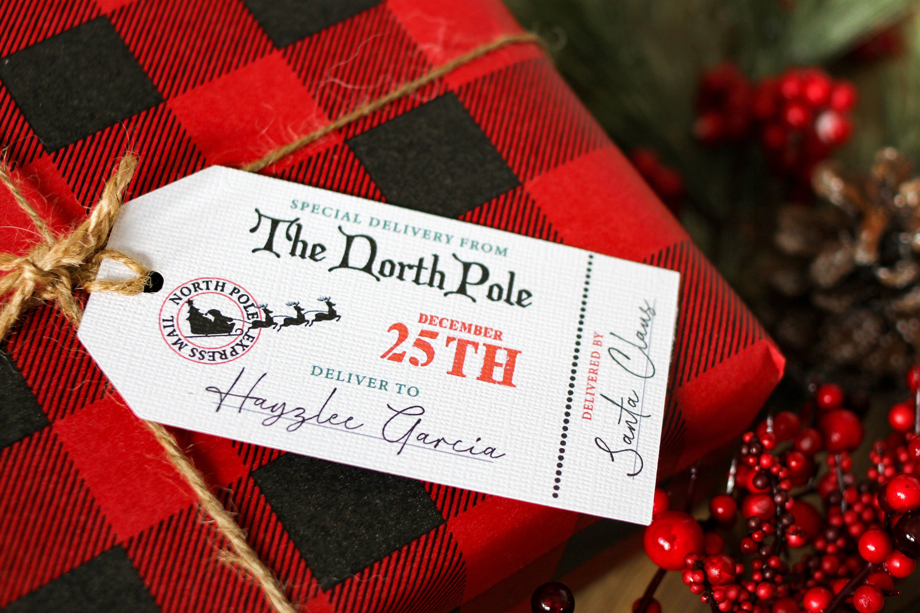 Etichetta regalo Polo Nord, etichetta regalo di Natale per bambini, etichetta regalo di Natale personalizzata, etichetta di Babbo Natale, etichetta re