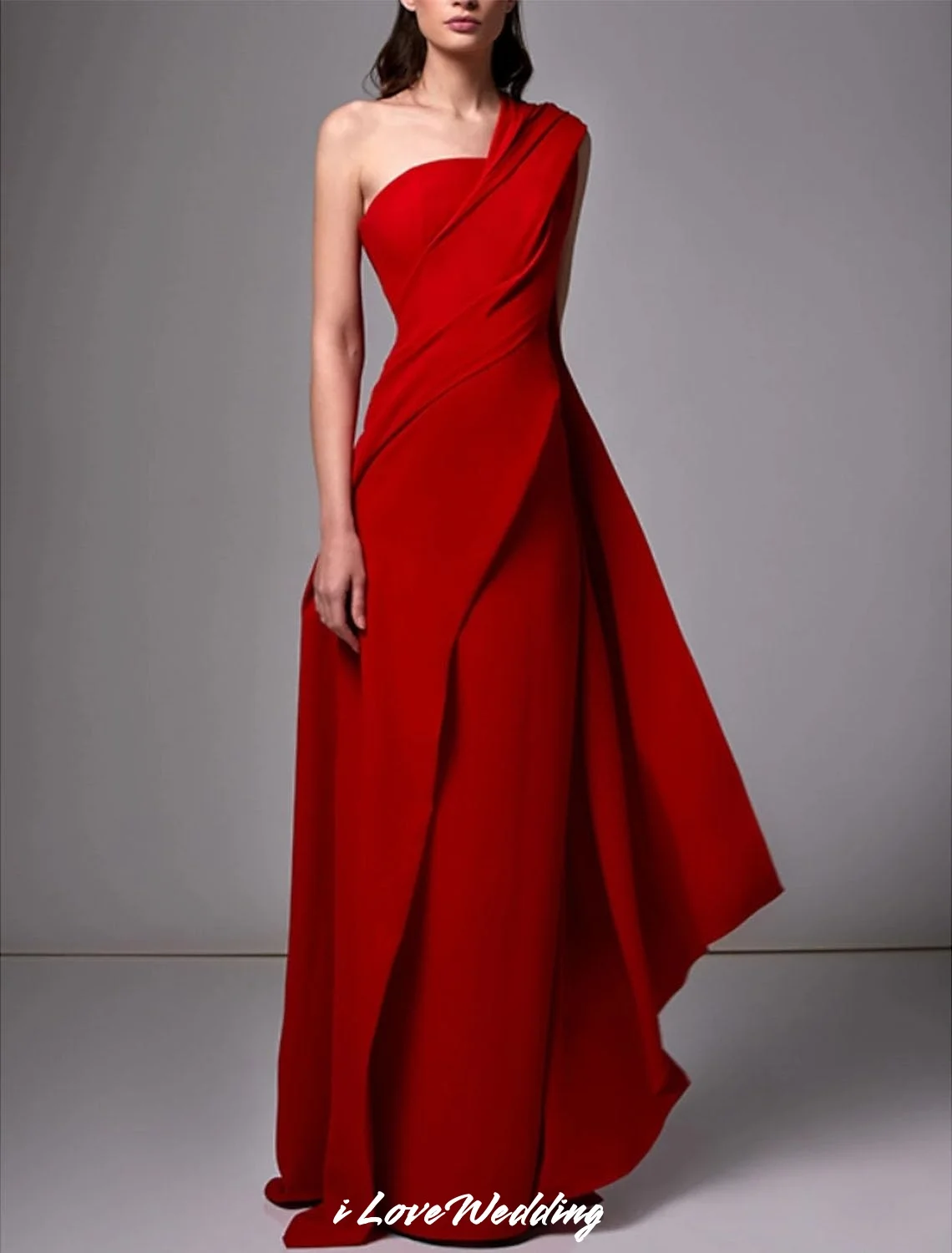 Rote One-Shoulder-Abschlussballkleider, elegantes Satin, ärmellos, Falten, bodenlang, Abendkleider 2025, Hochzeitsgastkleid nach Maß