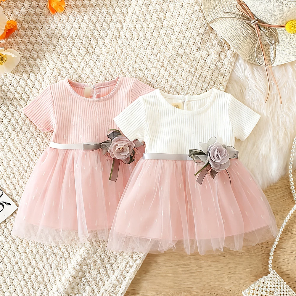 Baby Mädchen Kleid Sommer Blume Mesh Kurzarm Mädchen Kleid Nette Hochzeit Blumenmädchen Outfit Baby Mädchen Kleidung ﻿ Image